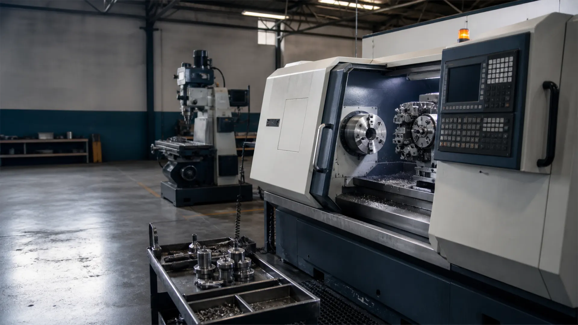 Torno CNC y fresadora en un taller de manufactura